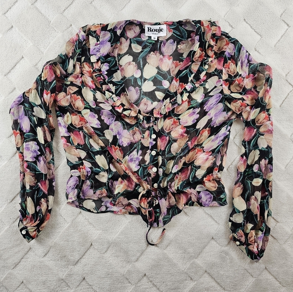 Rouje Zola Floral Blouse Womens Medium(36) Button Up Long Sleeve